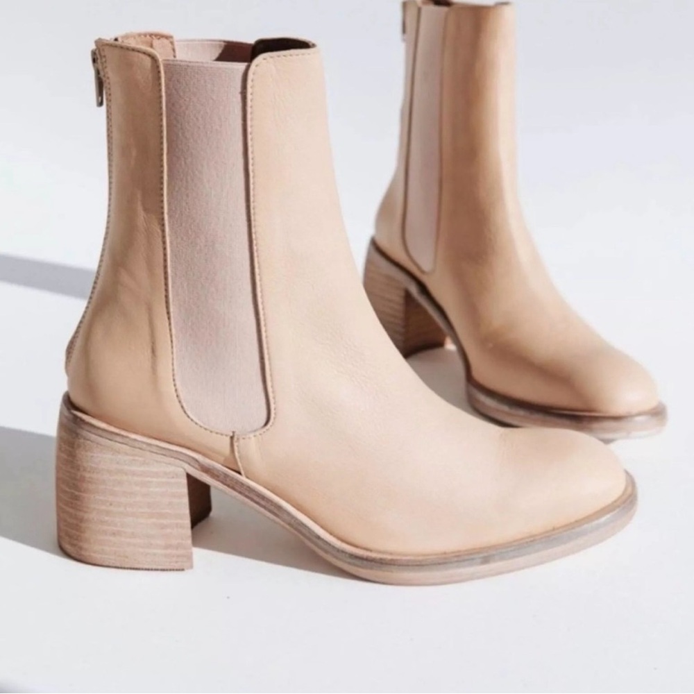 Free People heeled Chelsea Bootie in beige
